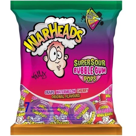 Warheads Fruity Super Sour Bubblegum Pops Bag 105GR