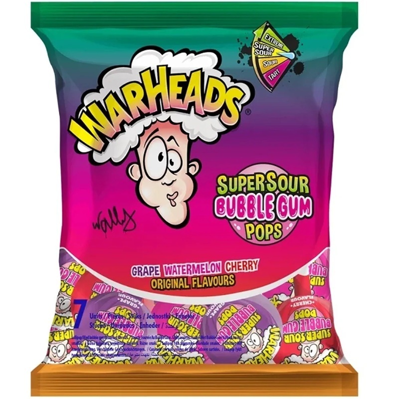 Warheads Fruity Super Sour Bubblegum Pops Bag 105GR